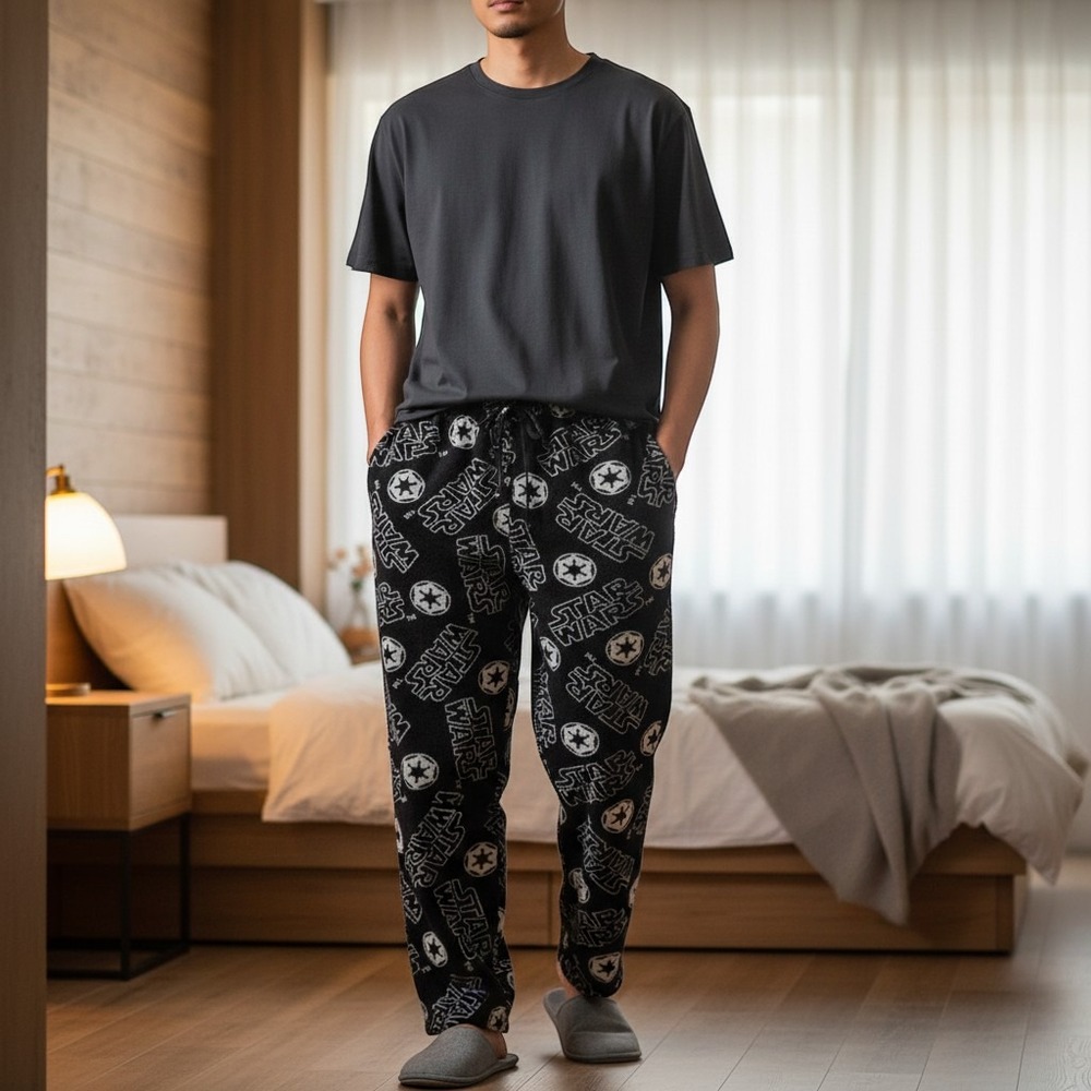 Star Wars Mens Imperial Galactic Empire Fleece Pajama Pants Black White Lounge